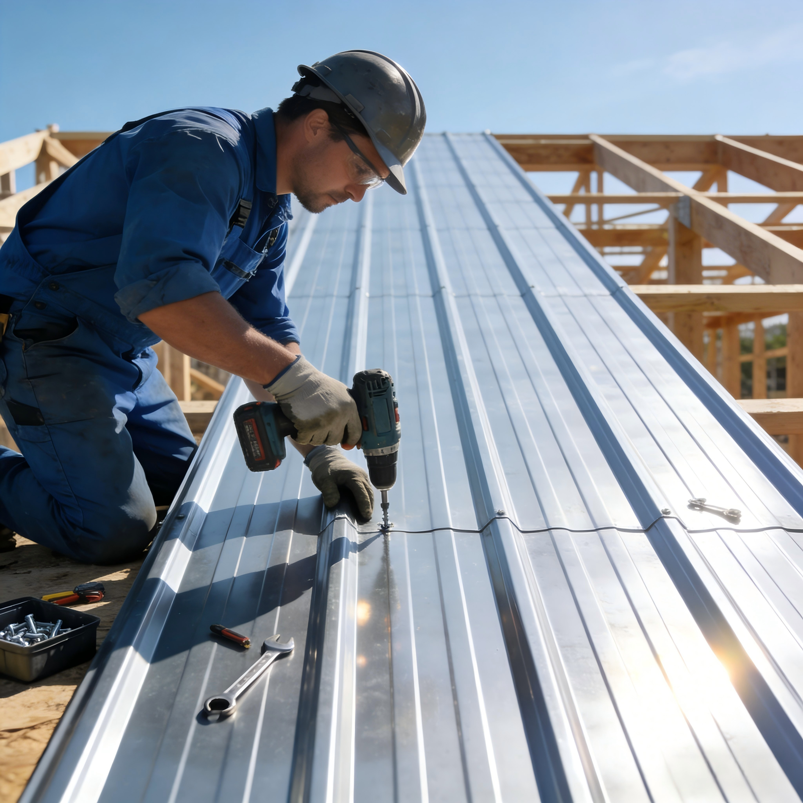 Install metal roof shingles