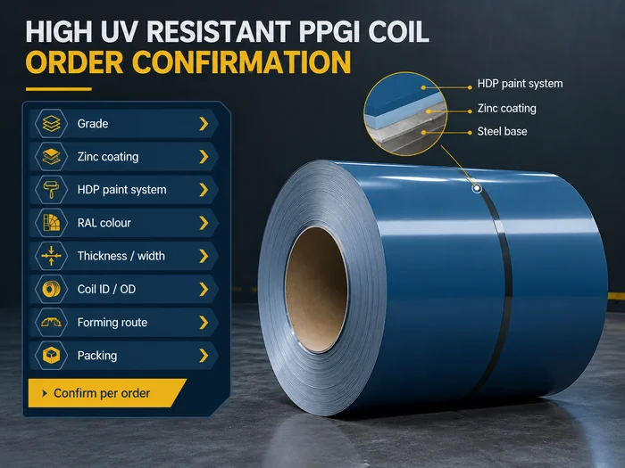 High UV resistant PPGI coil order confirmation specifications