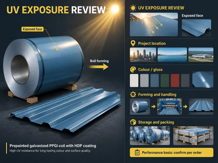 High UV resistant PPGI coil UV exposure and finish review