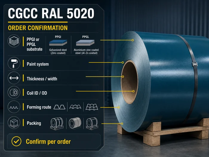 CGCC RAL 5020 PPGI or PPGL coil order confirmation specifications