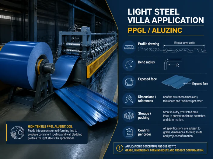 Light steel villa PPGL coil roll forming roofing application