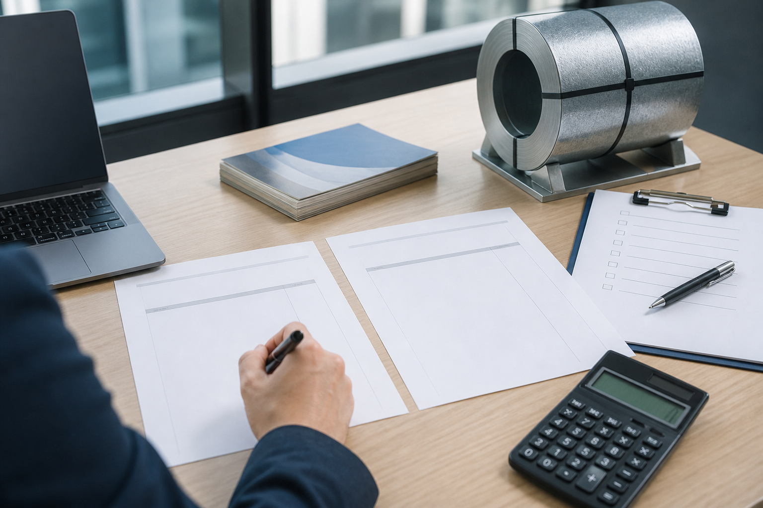 Buyer comparing galvanized steel coil quotations with a technical checklist