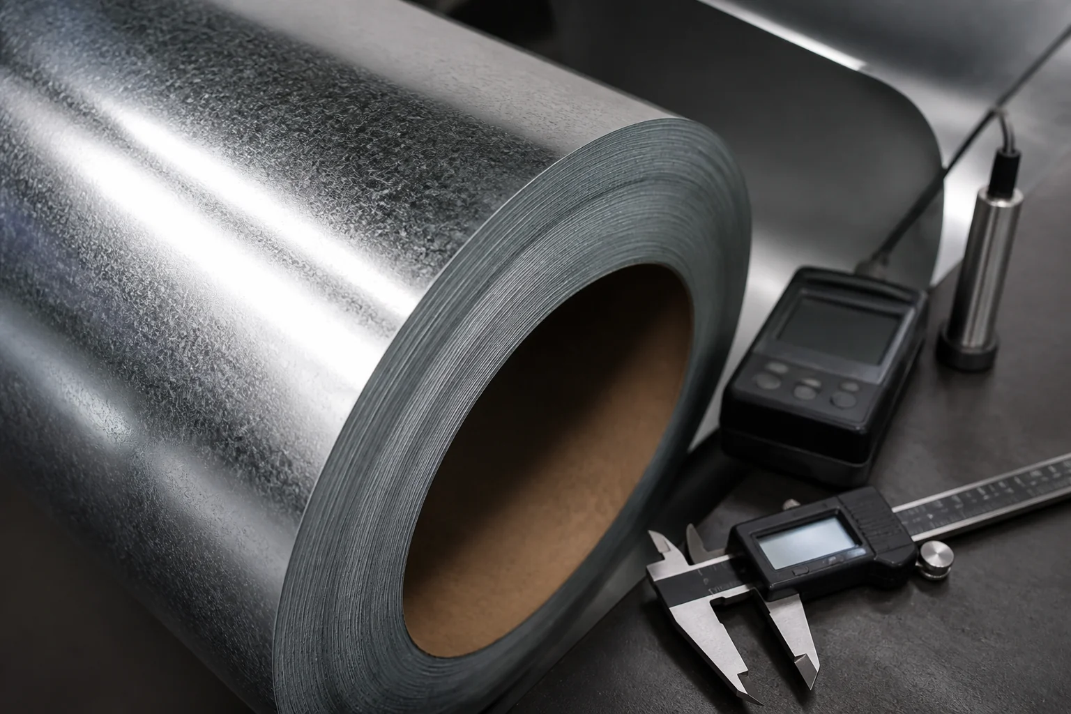 Galvanized steel coil surface and coating inspection in an industrial workshop