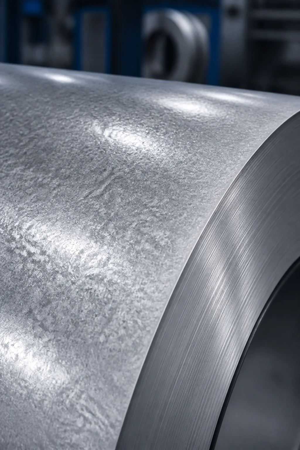 Close-up of Galvalume coated steel coil surface