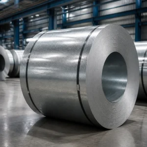 Galvalume steel coil in a factory warehouse