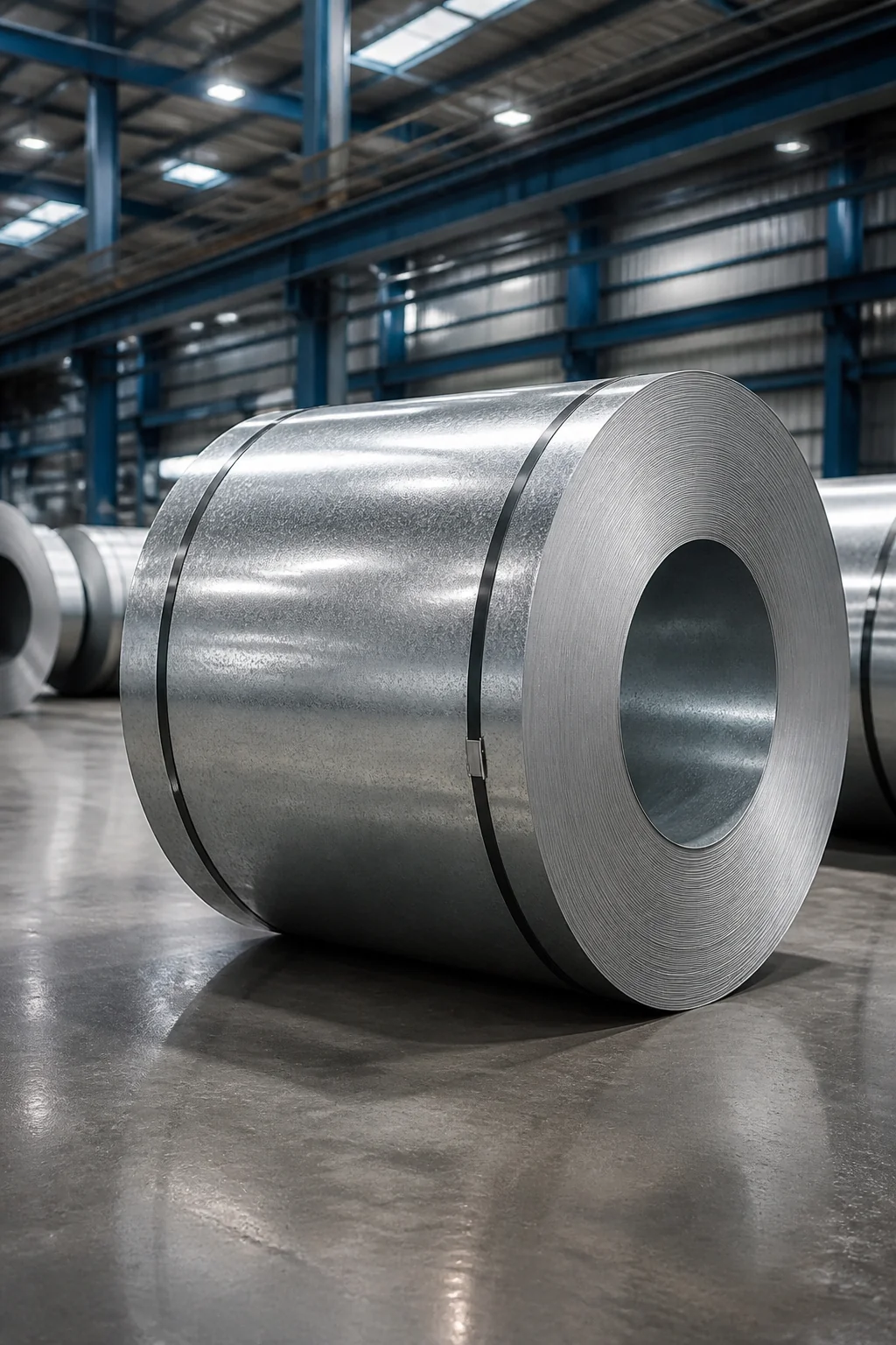 Galvalume steel coil in a factory warehouse