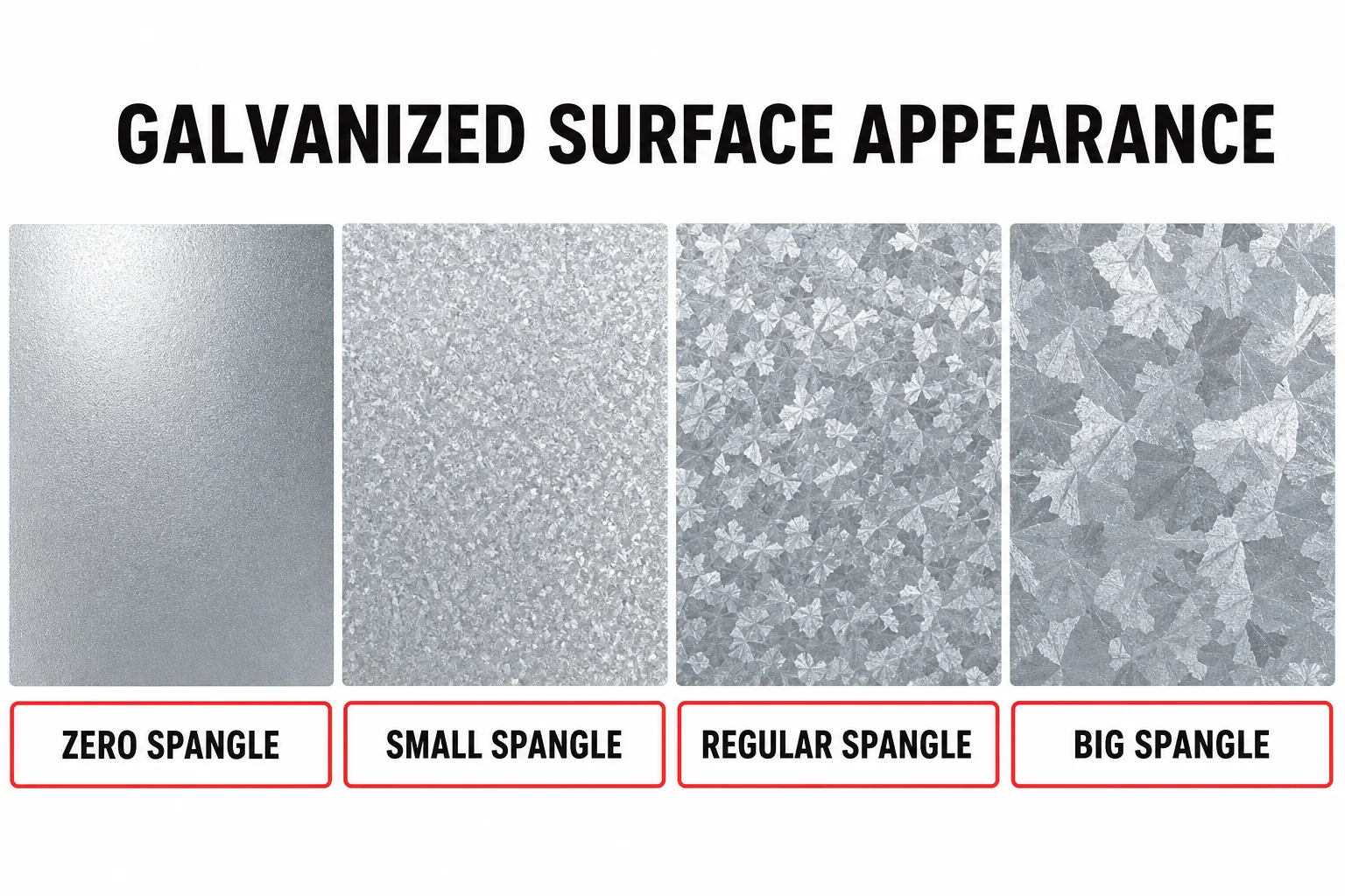 Galvanized steel surface appearance and spangle comparison